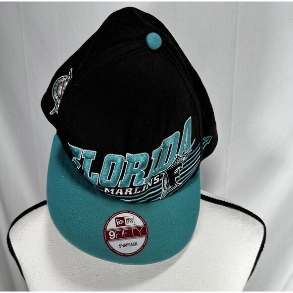 New Era Florida Marlins MLB Cap One Size Black Teal Snap Back Baseball - Picture 1 of 9